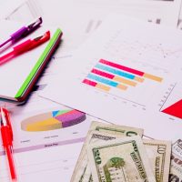 Professional managing financial data and bookkeeping tasks on a computer with documents and notes